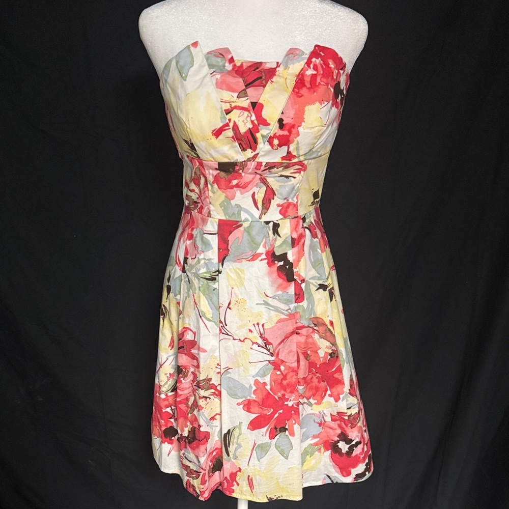 Maurices Strapless Dress with Red Floral Design